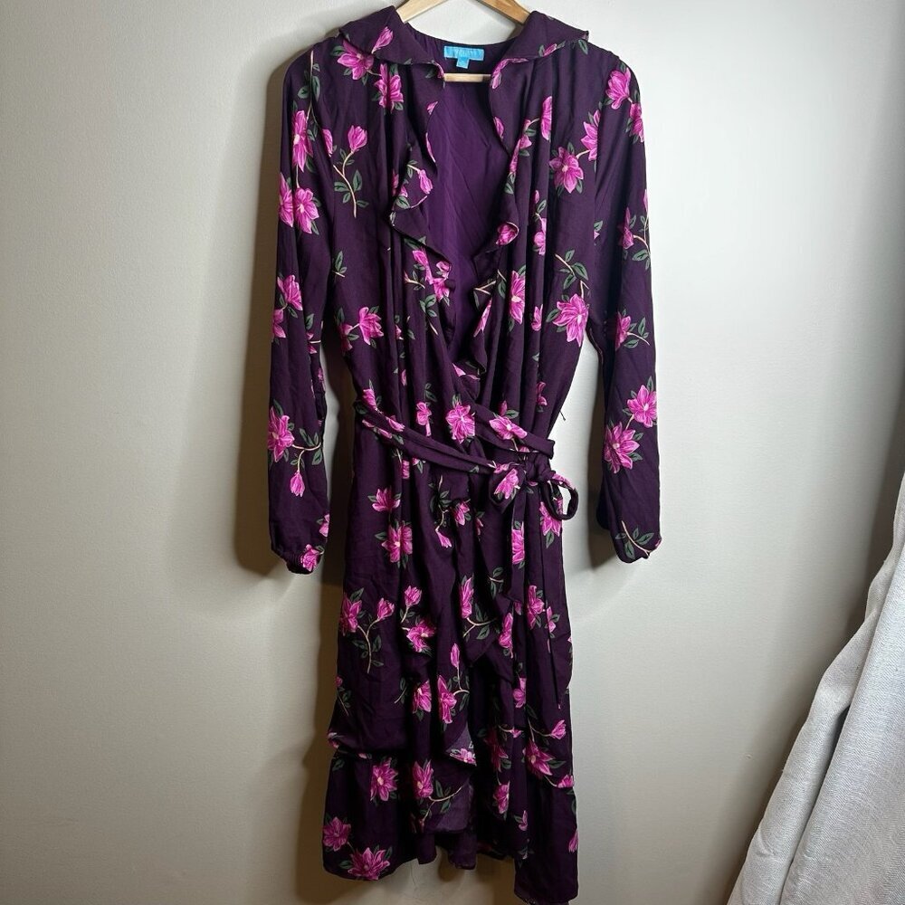 Draper James RSVP Purple Spring Floral Ruffle Long Sleeve Wrap Dress XL Feminine
